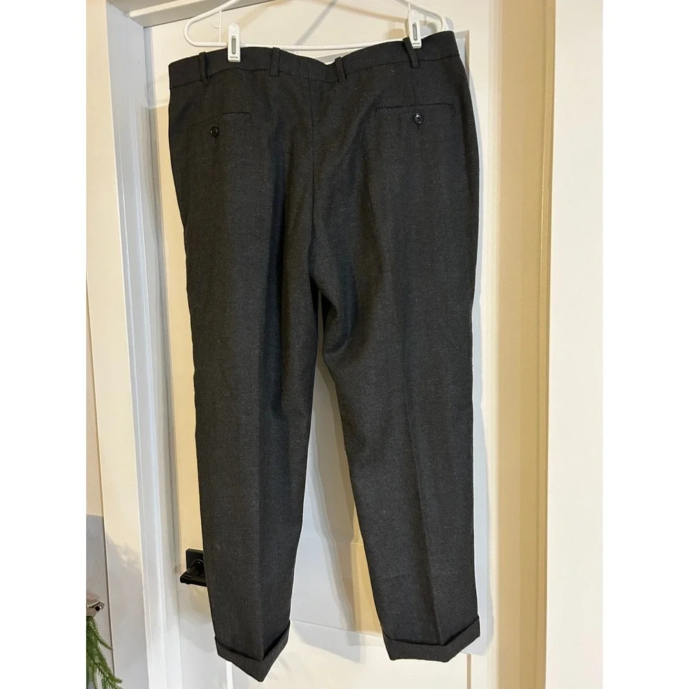 NEW Studio Suits Bespoke‎ Mens Charcoal Herringbone Wool Blend Dress Pants 39x27